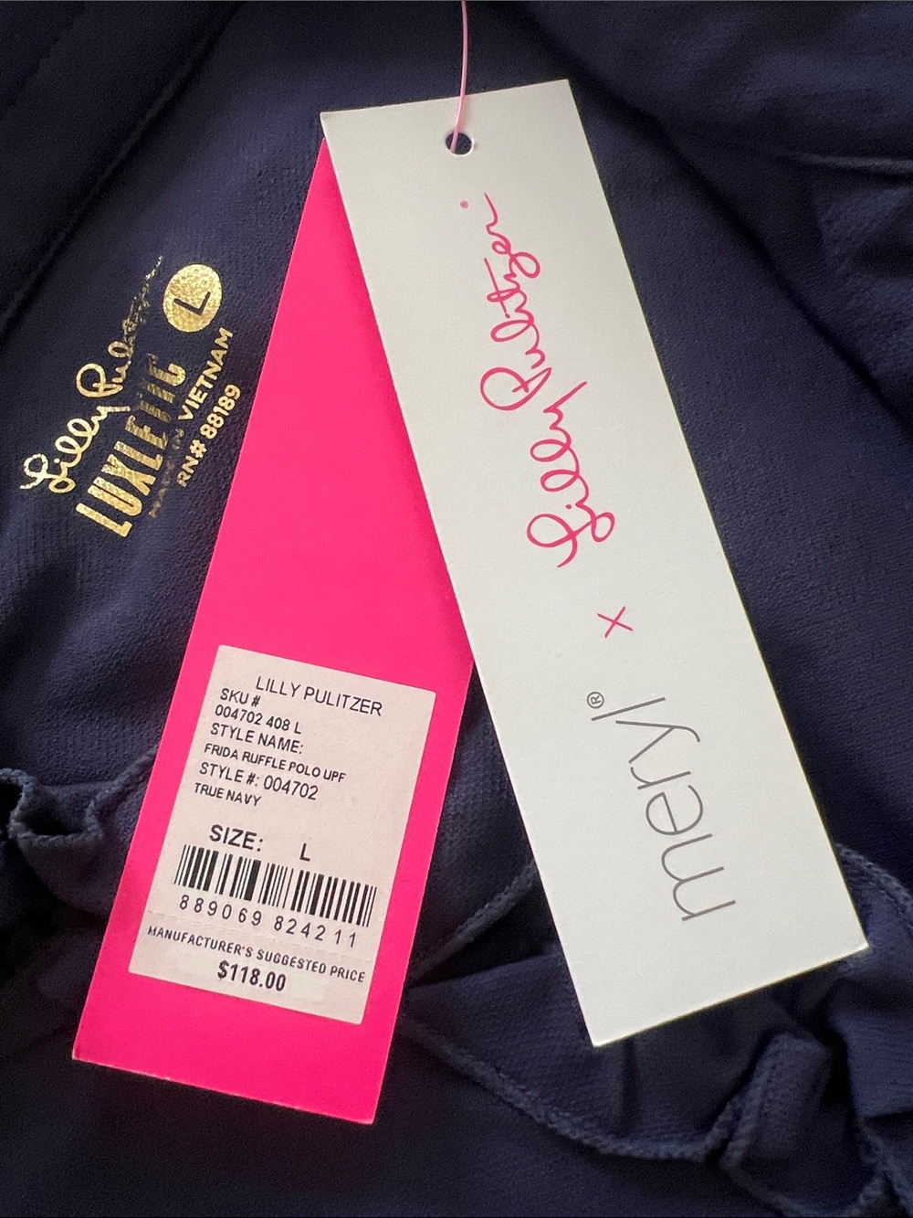 Lilly Pulitzer Luxletic Frida Ruffle Polo UPF 50+ Navy Size L NWT - Picture 6 of 6